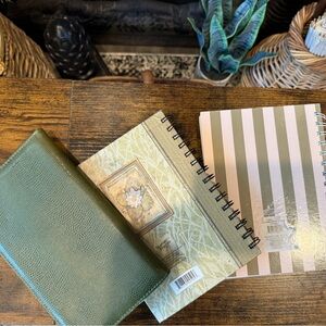 Green Leather Planner and Striped Notebook Set